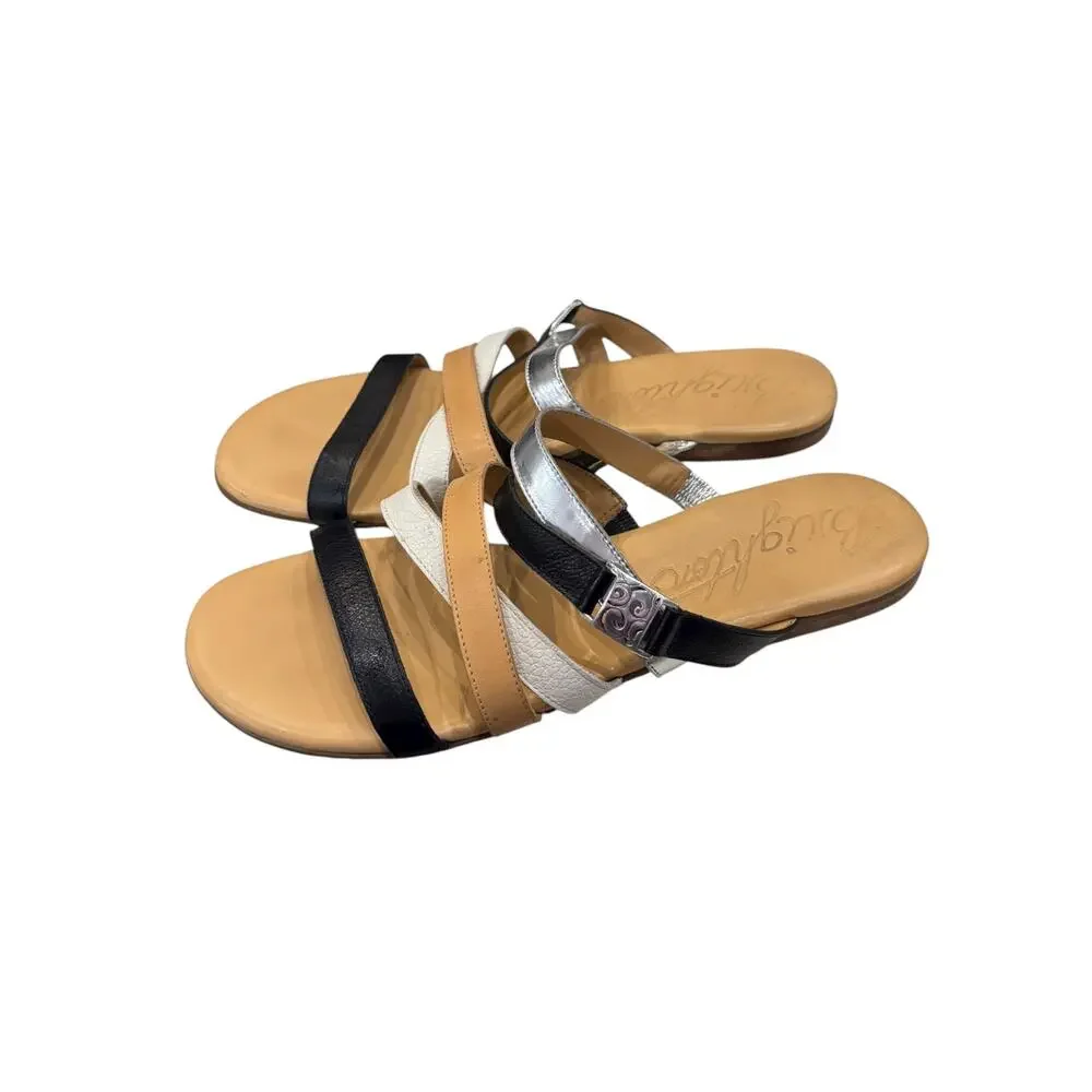 Brighton Capri Multicolor Leather Strappy Slide Sandals Black Tan Silver 9M